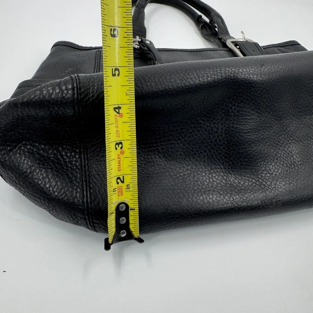 Cole Haan Black Pebbled Leather Tote Bag Silver Buckle Accent Shoulder Bag - Picture 4 of 14
